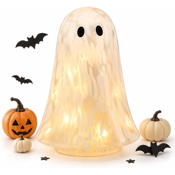 Light Up Confetti Ghosts, Halloween Tabletop Decor Lamp, Glowing Mosaic Ghost Figurine Accent Light for Mantel Shelf Desk Party Haunted House (White,S)