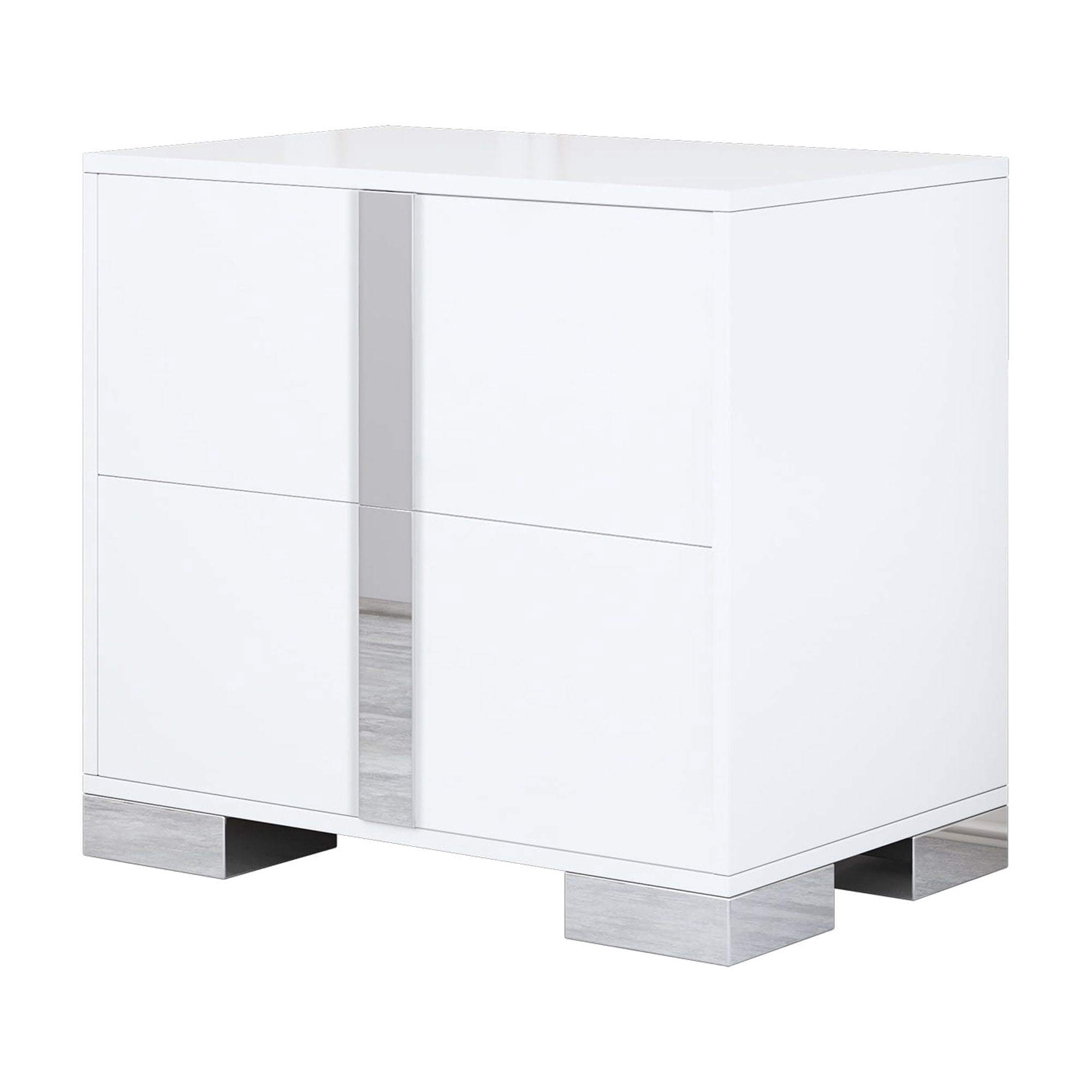 Euroco Wooden Nightstand with 2 Drawers & Metal Foot,Mirrored Bedside Table for Bedroom, Living Room,White