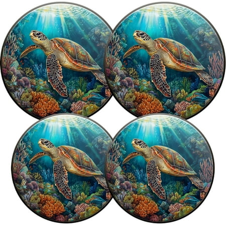 

Electric Stove Burner Covers 4 Pcs Round Gas Burner Cover 8 and 10 Inch Turtle swimming in the sea