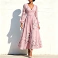thumbnail image 2 of Vynhevius Womens Floral Print Dress Long Sleeve V Neck High Waist Flowy Maxi, 2 of 5