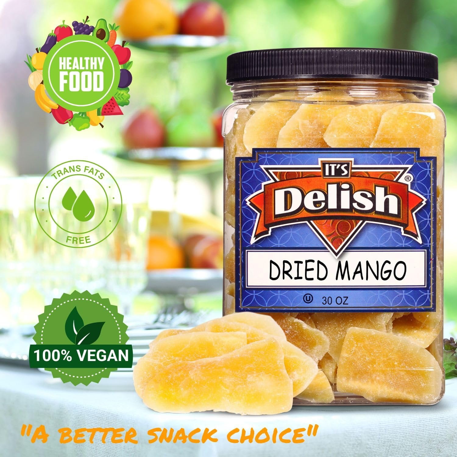 Dried Mango Slices by Its Delish, 30 OZ Jumbo Reusable Container  Candied Dried Fruit  Natural Flavor, Sweetened & Low Sugar, No Color Added  Dry Mango Candy Healthy Snacks  Vegan, Kosher