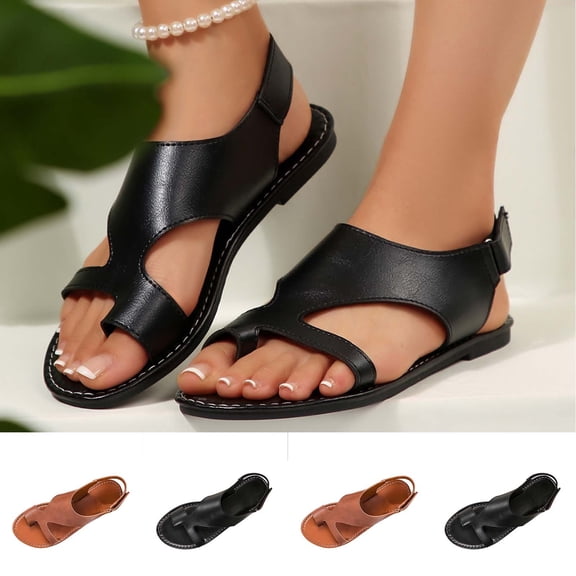 Miluxas Women's Beach Dressy Dress Open Toe Flat Sandals Casual Vacation Comfy Slides Shoes with Ankle Back Strap Brown 9.5(43)