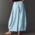 thumbnail image 5 of Cropped Lace Hem Wid Leg Pants for Women Summer High Waist Drawstring Balloon Lightweight Beach Trousers with Pockets Light Blue S, 5 of 6