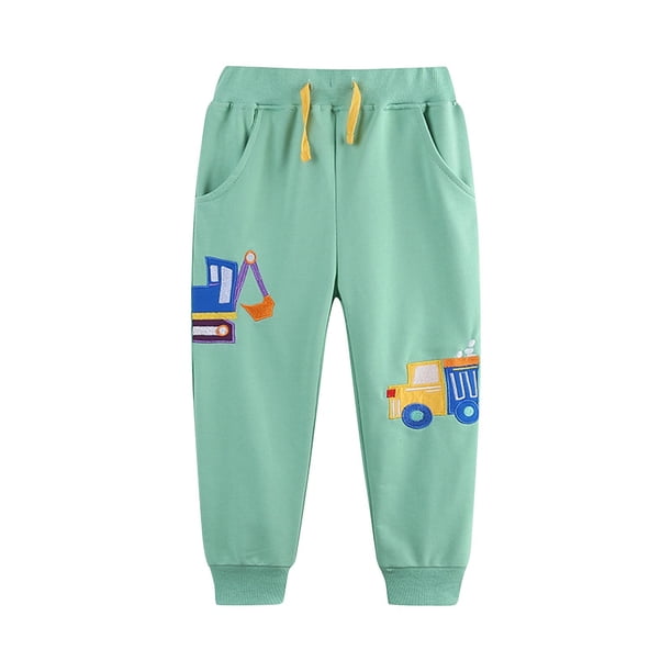 Odeerbi 2-8 Años Niños Algodón Pantalones de Chándal Excavadora Camión Imprimir Entrenamiento Atlético Deportes Jogger Pantalones Lindo Elástico Joggers Cintura