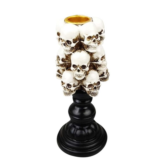 Candle Holder Gothic Resin Skeleton Head Candlestick Desktop Tray for Halloween Home Bar Party