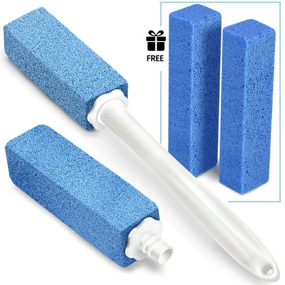 Salvmary Pumice Cleaning Stone 5 Pcs Set: Reusable Long Handle*1 with 2 Refilling Stones and 2 Pumice Sticks - Blue
