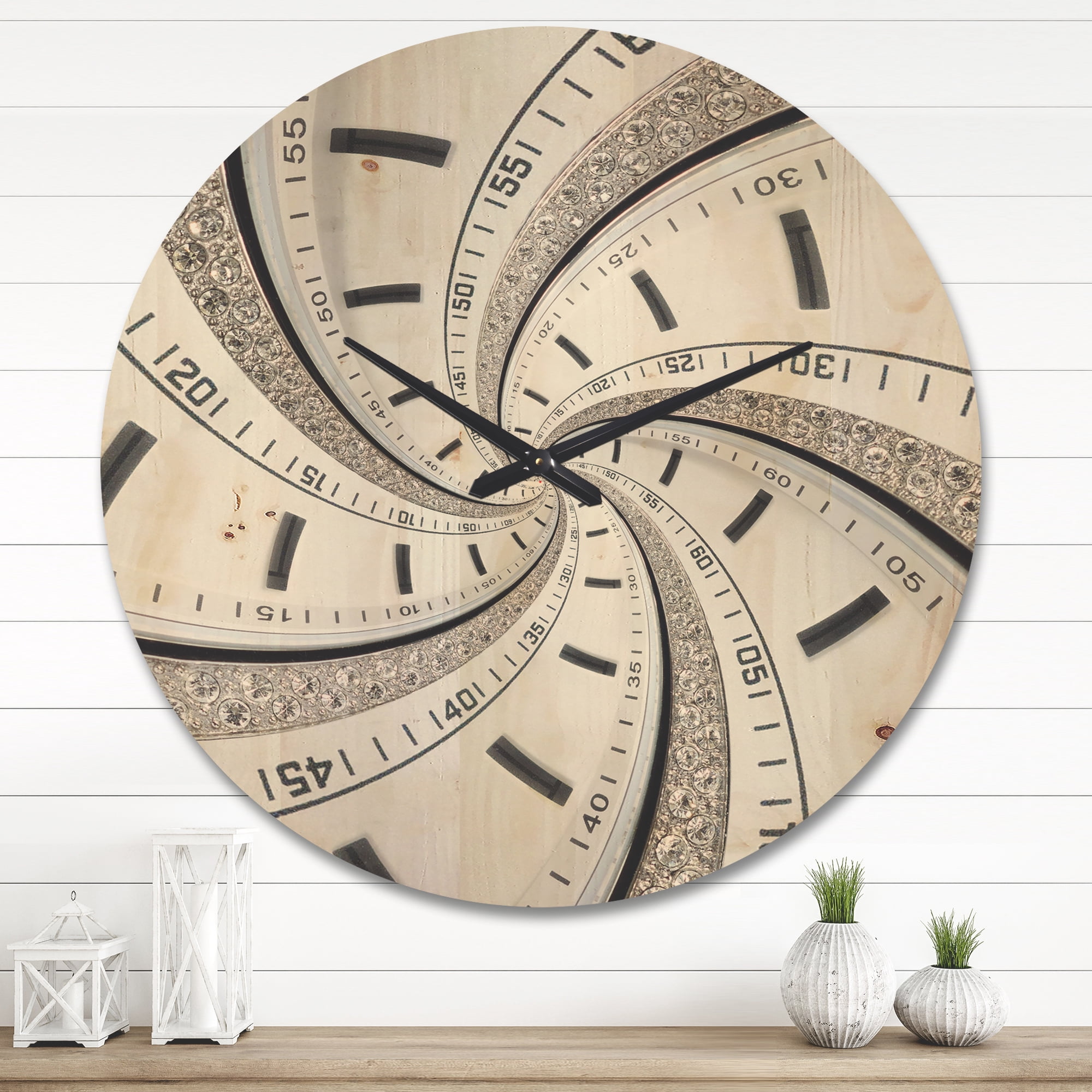 Designart 'Swirled Monochrome Time Vortex' Modern Wood Wall Clock