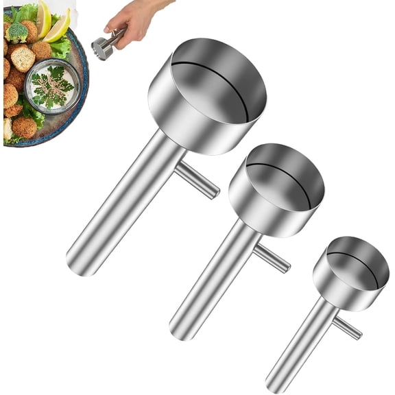 Falafel Scoop Maker with Hole, Falafel Scoop Maker Tool, Stainless Steel & Plastic Kitchen Tool, Versatile for Home and Restaurant Kitchen, Easy to Clean Meatball Falafel Baller, Large (3PC-MIX)