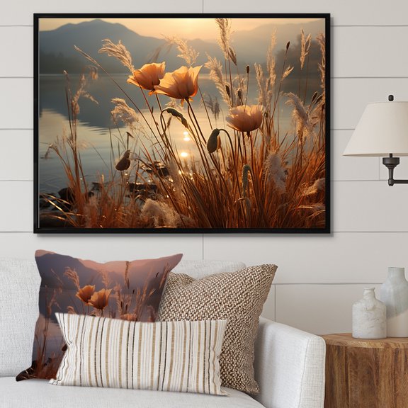 Designart "Serenade At Sunset With Wildflowers" Wildflowers Floater Framed Canvas Wall Art