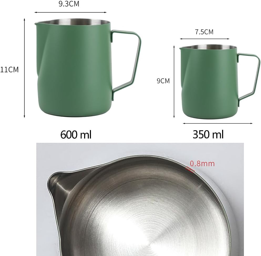 ABPETE Stainless Steel Espresso Steaming Pitchers Frothing Pitcher Jug Coffee Milk Frothing Cup, Coffee Steaming Pitcher - Dark Green, 12 oz(350 ml)