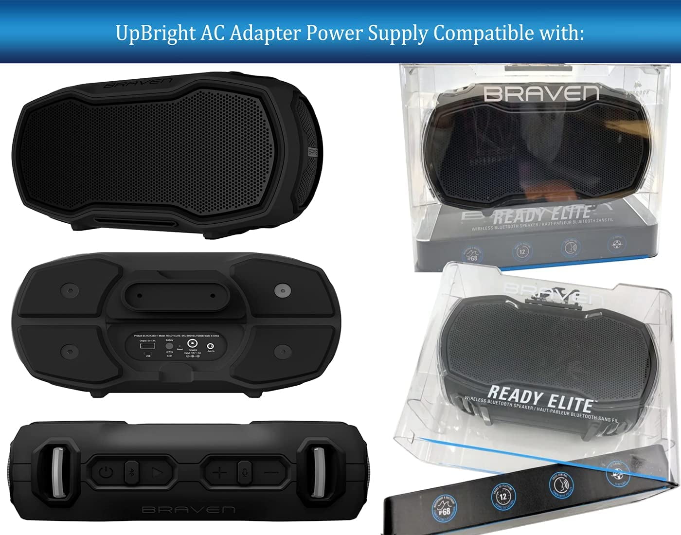 UpBright 19V AC/DC Adapter Compatible with Braven Ready Elite BRDYELITEBBB  BRDYELITEGGO High-Power Wireless Portable Bluetooth Speaker ReadyElite
