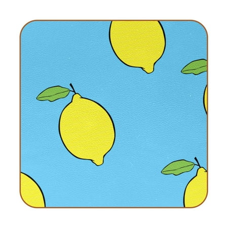 

OWNTA Fruit Lemons Blue Pattern Premium 6-Piece Square Coaster Set in Microfiber Leather - Non-Slip & Absorbent Cup Mats