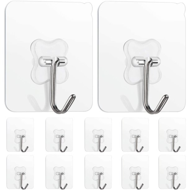 Juego de 12 ganchos adhesivos de alta resistencia, ganchos de pared autoadhesivos para colgar llaves, toallas, abrigos, colgadores de pared sin daños para baño, cocina esquí esquí Gafas de esquí