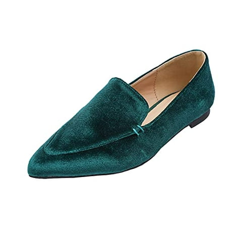 

Feversole Women s Loafer Flat Pointed Fashion Slip On Comfort Driving Office Shoes Velvet Retro Green6.5 M US