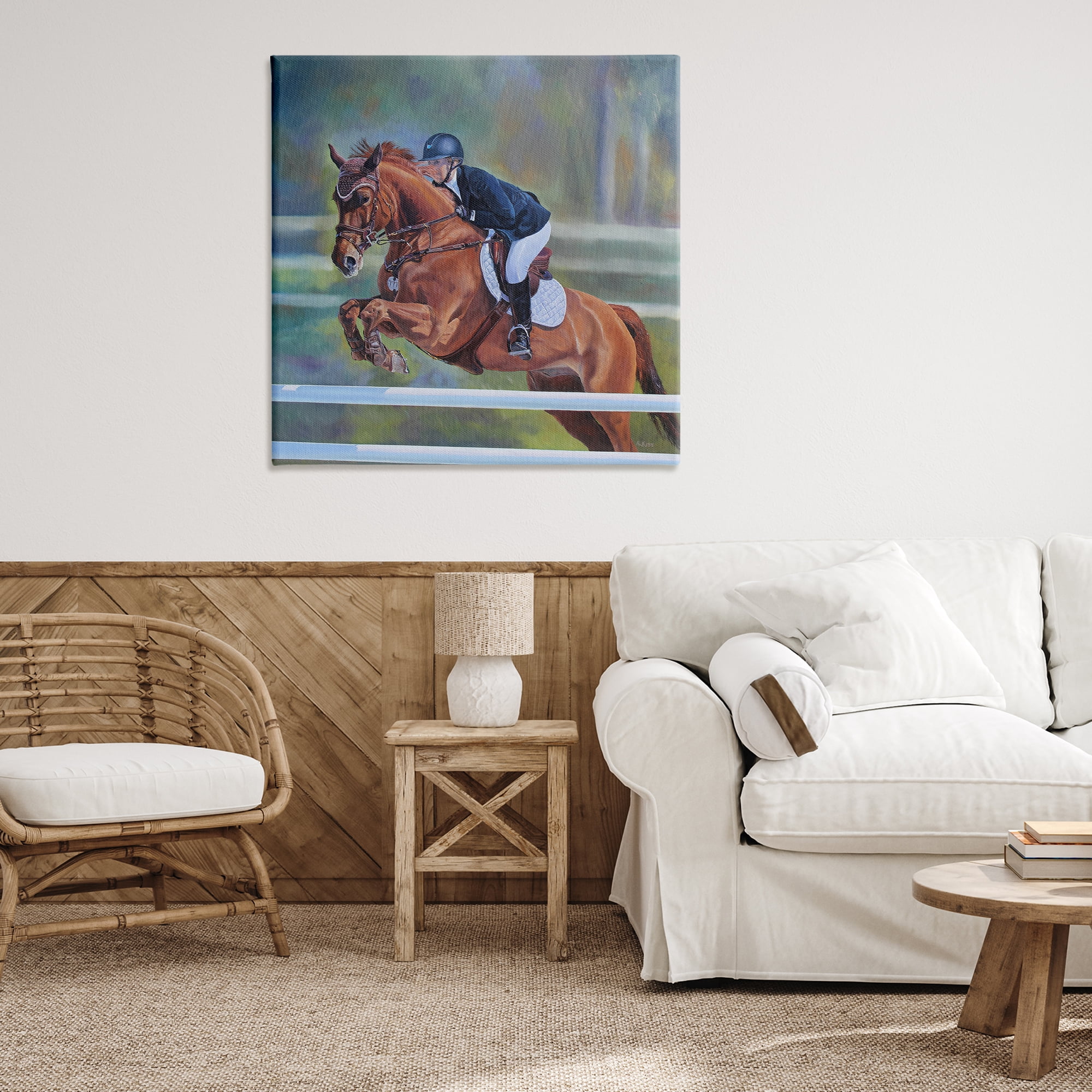 Stupell Industries Jockey Jumping Hurdles Sports Painting Wrapped Canvas Art Print Wall Art, 36 x 36