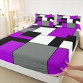 thumbnail image 5 of Castle Fairy Minimalism Color Block Queen Sheets 4 Pieces,Mid Century Square Layout Queen Sheet Sets,Purple Gray Black,1 Flat Sheet, 1 Fitted Sheet and 2 Pillowcases, 5 of 7