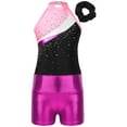 thumbnail image 3 of MSemis Kids Girls Gymnastic Leotard Outfits with Metallic Shorts Hair Band Pink&Rose 8, 3 of 6