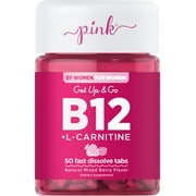 Pink B12 Vitamins | 5000mcg | 50 Fast Dissolve Tablets | Berry Flavor |  Plus L Carnitine
