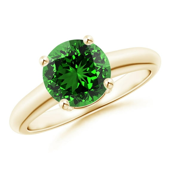 ANGARA Lab Grown 1.75 Ct Round Emerald Solitaire Engagement Ring for Women in 14K Yellow Gold (Size-8mm) | May Birthstone, Birthday, Anniversary, Jewelry Gift for Women | Lab-Grown Emerald Ring