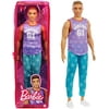 Barbie Ken Fashionistas Doll #165 with Sculpted Brown Hair Wearing Purple “Malibu” Top, Blue Starred Joggers & White Shoes, Toy for Kids 3 to 8 Years Old