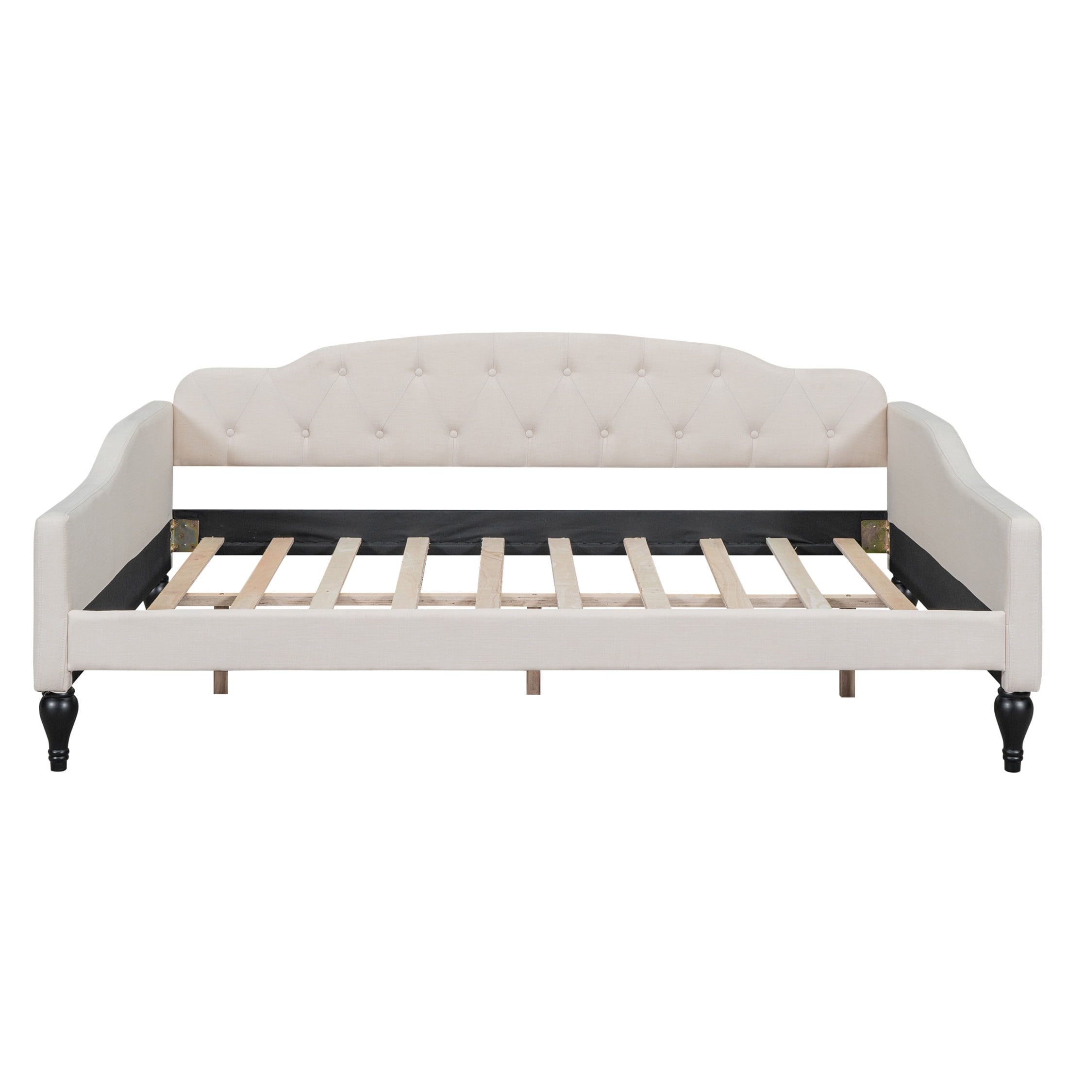 Noble House Sasy Full Size Upholstered Tufted Daybed, Linen Wingback Sofa Bed, Elegant Guest Bed, Beige