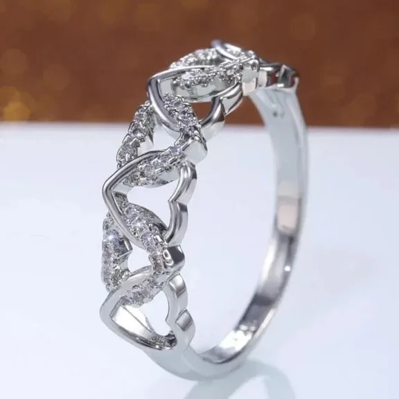 New Jewels 2Ct Round Cut Lab Created Diamond Heart Wedding Band Ring 14K White Gold Plated