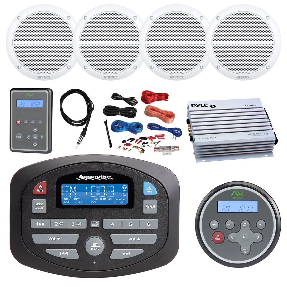 Magnadyne AM/FM LCD Bluetooth Stereo Receiver, Waterproof Marine Wired