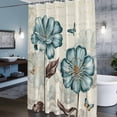 thumbnail image 6 of Blue Flowers Shower Curtain, Vintage Country Spring Teal Tulip Floral Butterfly Beige Waterproof Shower Curtain Set with 12 Hooks Lightweight Bath Curtains Fabric Bathroom Decor 60x72 Inches, 6 of 9