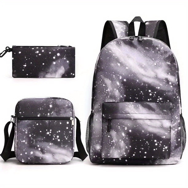 3ps Mochila Con Estampado De Cielo Estrellado, Colorida Mochila Escolar Con Bolsa Cruzada Y Estuche Para Lápices, Esencial Para El Regreso A Clases
