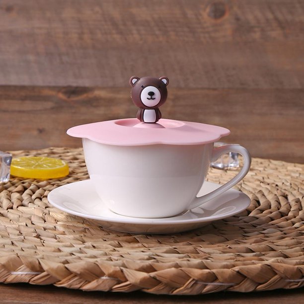 Mini Gorra Tapa de silicona Torx resistente al calor a prueba de fugas tapa de dibujos animados (oso rosa) Wdftyju Libre de BPA