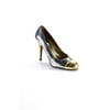 Pre-owned|Miu Miu Womens Stiletto Cap Toe Pumps Silver Gold Tone Patent Leather Size 37.5