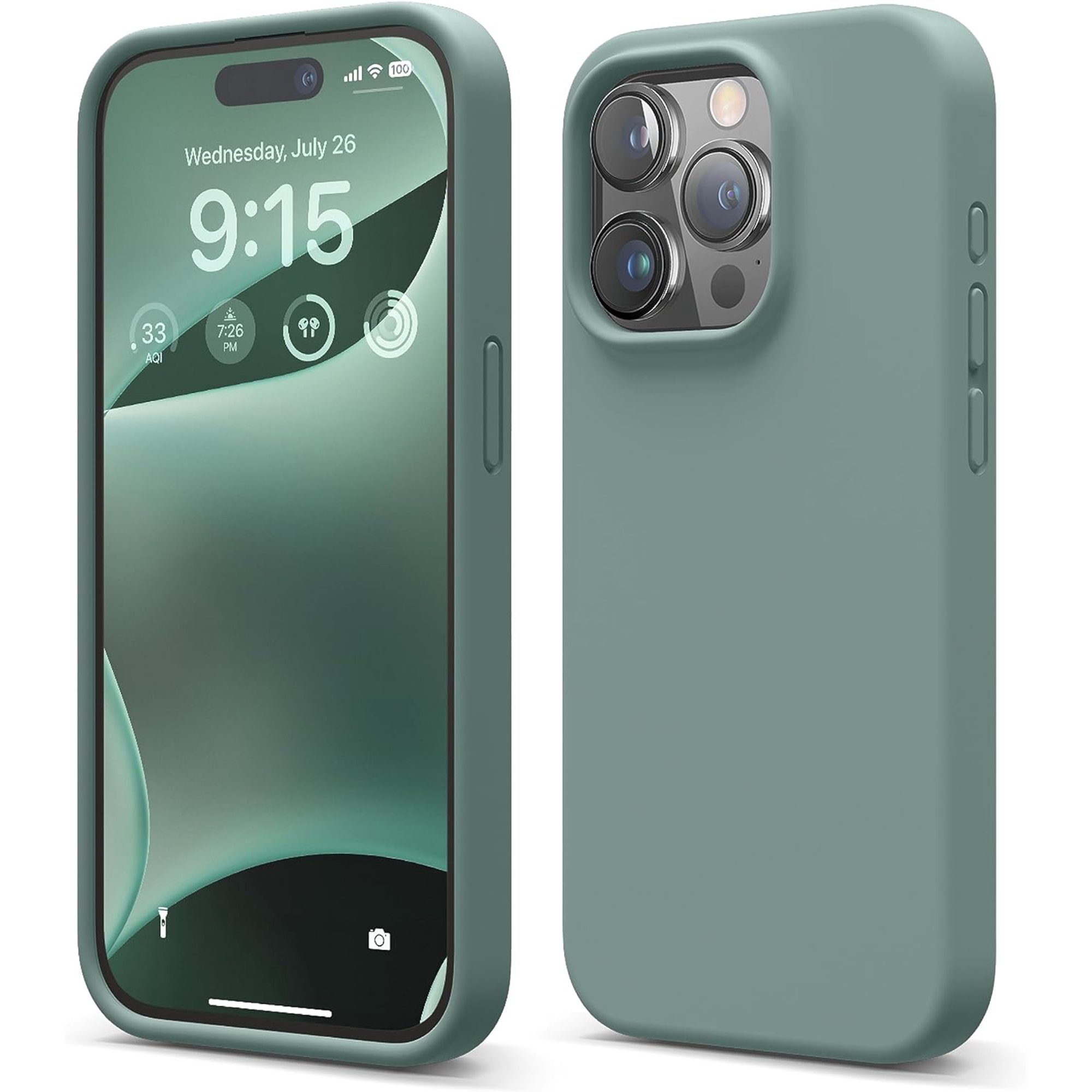 elago Compatible with iPhone 15 Pro Case, Liquid Silicone Case, Full Body Protective Cover, Shockproof, Slim Phone Case, Anti-Scratch Soft Microfiber Lining, 6.1 inch (Midnight Green)