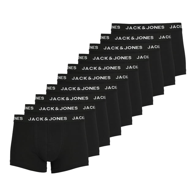Jack & Jones Calzoncillos para Hombre, Paquete de 10 - JACSOLID, Calzoncillos, Algodón Elástico, Logotipo unicolor Negro S (Small)