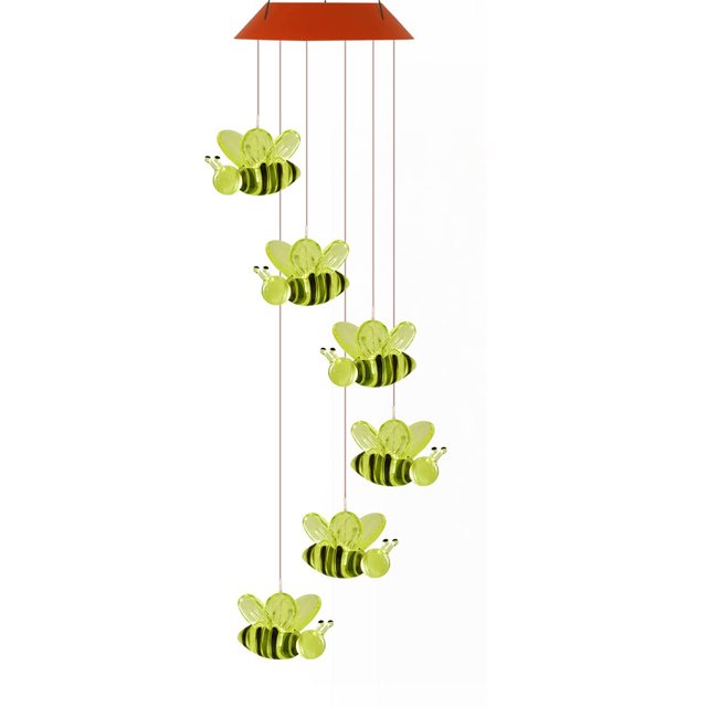1PCS Solar Bee Wind Chime-Red Shell 6 Lamp Head Little Bee MFZFUKR CPB-US-DYP154-2