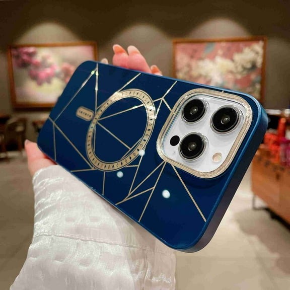 ELEHOLD for Apple iPhone 14 Pro Magnetic Case with Wirless Charging, Shockproof Plating Cute Case with MagSafe Camera Lens Protector Back Cover for Women Men, blue