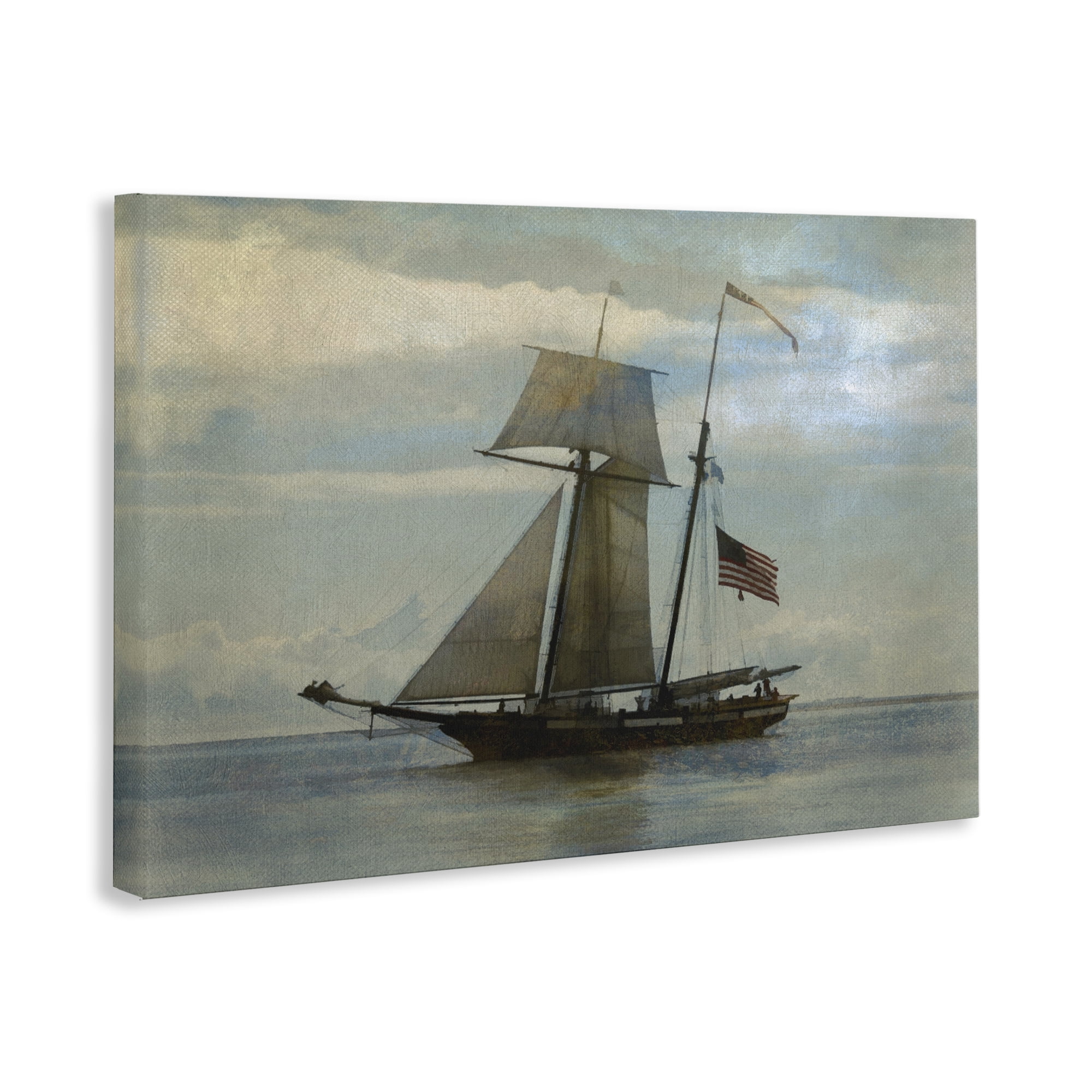 Stupell Industries Classic Ship with Flag Transportation Painting Wrapped Canvas Art Print Wall Art, 24 x 16