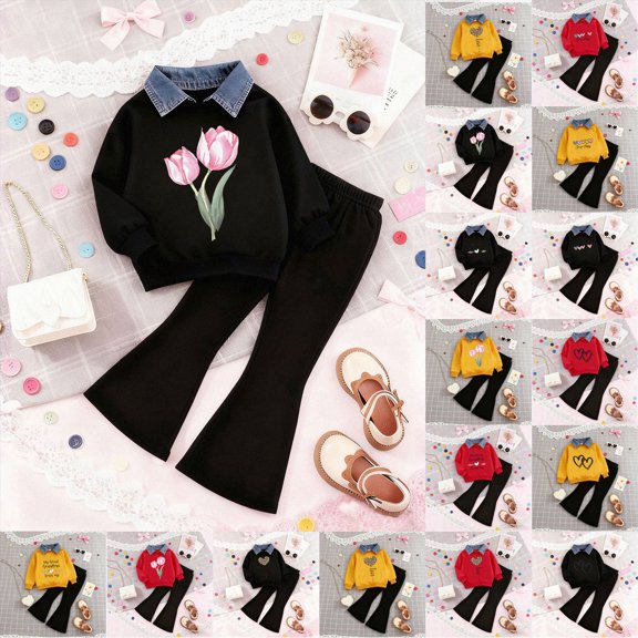 Toddler Baby Girl Waffle Long Sleeve Sweatshirt Top Jogger Pants Set Cute Fall Winter Clothes Set Outfits 6-12 Months 12-24 Months 2t 3t 4t 5t 6t 7t 8t 9t Children(B,6-7 Years)