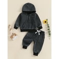 thumbnail image 3 of Baby Toddler Boys Pants Clothing Set, 3 6 12 18 24 Months 2T 3T Denim Long Sleeve Hoodie with Elastic Waist Sweatpants 2-piece Outfit, 3 of 9