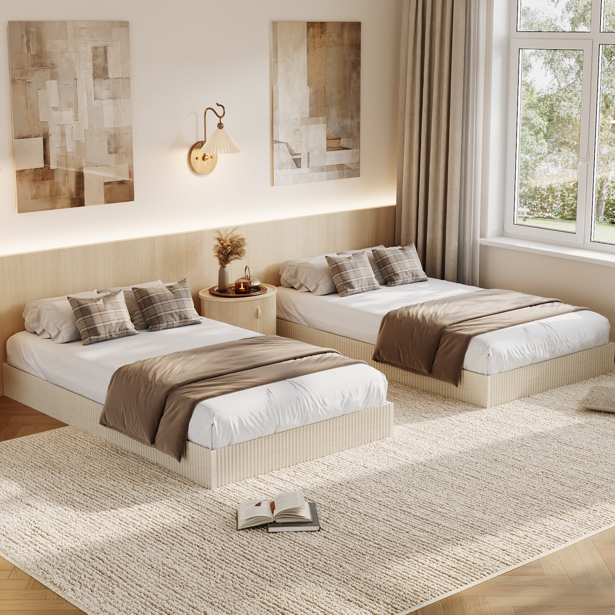 Twin Size Fluted Bed Frame,Wood Platform Bed Frame with Minimalist Bed Base,Low Profile Design,No Headboard,Noise-Free, Easy Assembly, No Box Spring Needed