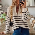 thumbnail image 2 of Suéter de cuello alto europeo y americano de otoño e invierno con rayas de colores a juego, suéter de manga larga con cremallera superior para mujer, 2 of 5