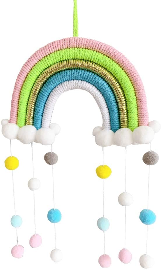 Tassel Garland Pom Pom Ball String Banner Macrame Rainbow Wall Hanging Decorative Colorful for Birthday Wedding Baby Shower Nursey Room Party Wall Decor