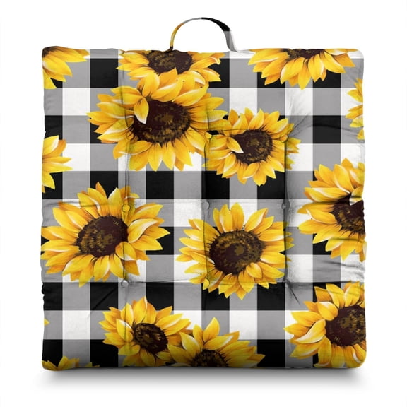 Floral Sunflower Pattern Meditation Cushion - Nine-Point Stitched Thick Seat Pad for Long Sitting Sessions