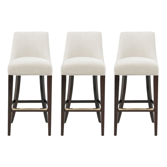 Beever Cream Chenille Barstool with Rubberwood Legs - Set of 3
