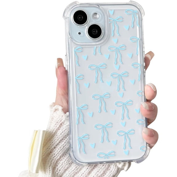 REQO Compatible for iPhone 15 Case Clear Cute Bowknot Heart with Four Corners Shockproof Design for Girls Women Soft TPU More Protective Girly for iPhone 15 Case