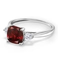 thumbnail image 4 of Gem Stone King 10K White Gold Red Garnet and White Moissanite 3 Stone Engagement Ring for Women (2.11 Cttw, Cushion 7MM, Gemstone January Birthstone, Size 7.5), 4 of 6