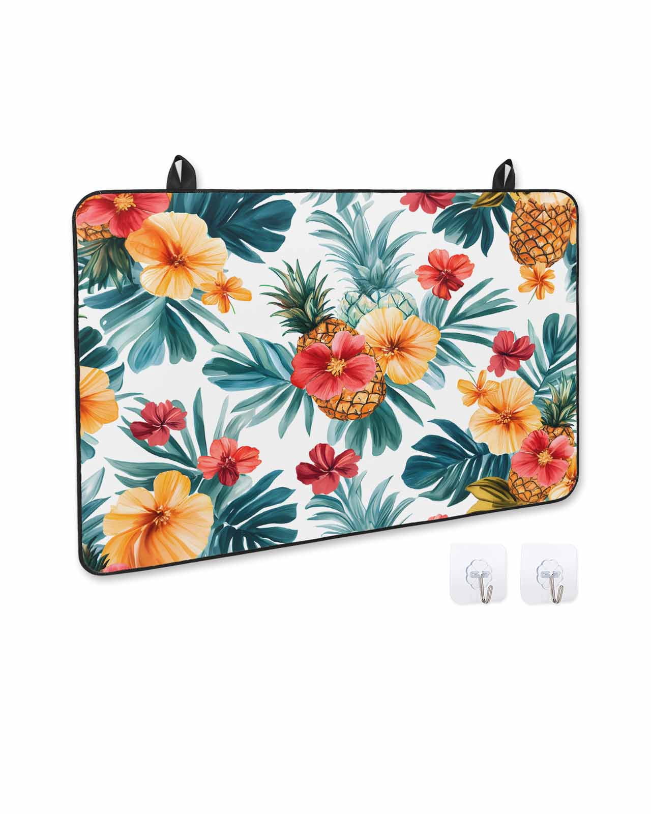 nqOlkjepod Large Induction Cooktop Protector Mat 36"x21", Tropical Leaves Floral Stove Top Covers for Electric Stove, Summer Pineapple Flowers Stove Burner Cover Mats, Glass Top Stove Cover