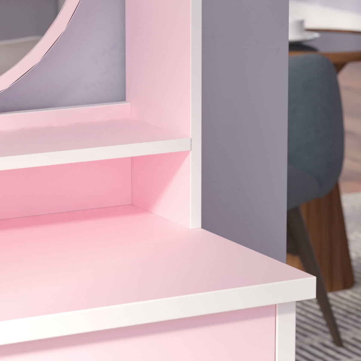 OXYLIFE Makeup Vanity Set with Mirror,Dressing Table with 5 Drawers,Storage Desk for Bedroom,Pink
