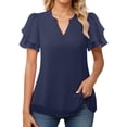 thumbnail image 2 of T Shirts for Women 2026 Summer Short Ruffle Sleeve V Neck Chiffon Dressy Casual Tshirt Blouse Tunic Top, 2 of 7