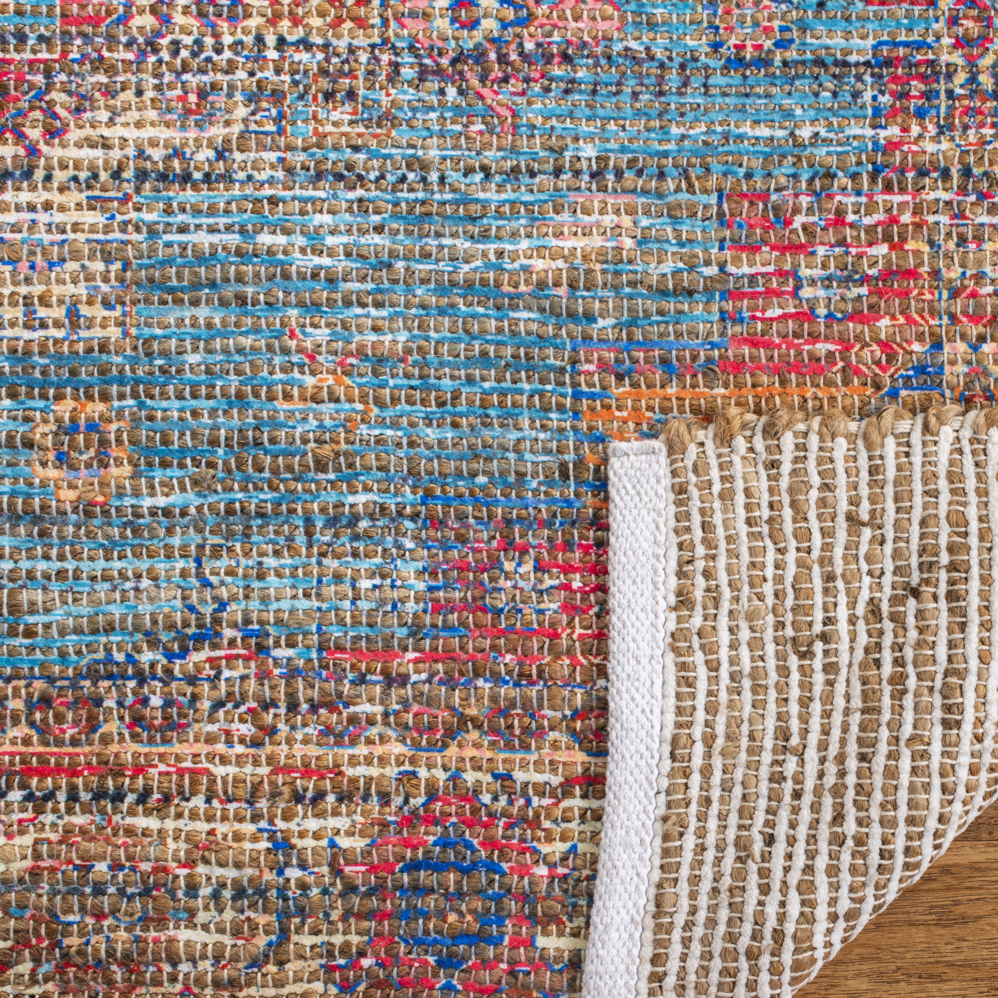 SAFAVIEH Saffron Lucius Floral Bordered Cotton Area Rug, Rust/Blue, 4' x 6'