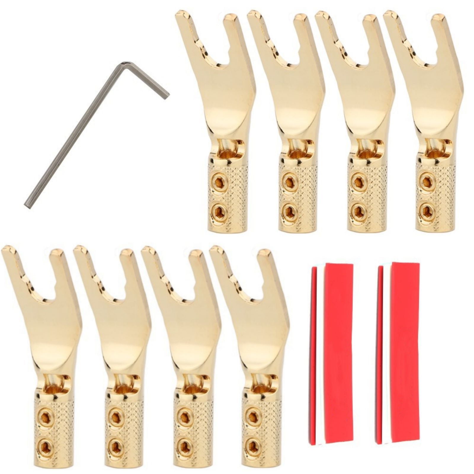 TAPDRA Gold Plated Y Spade Connectors 8 Pcs Pure Copper 4.5mm Cable Fork Plugs with Heat Shrink Easy Connect